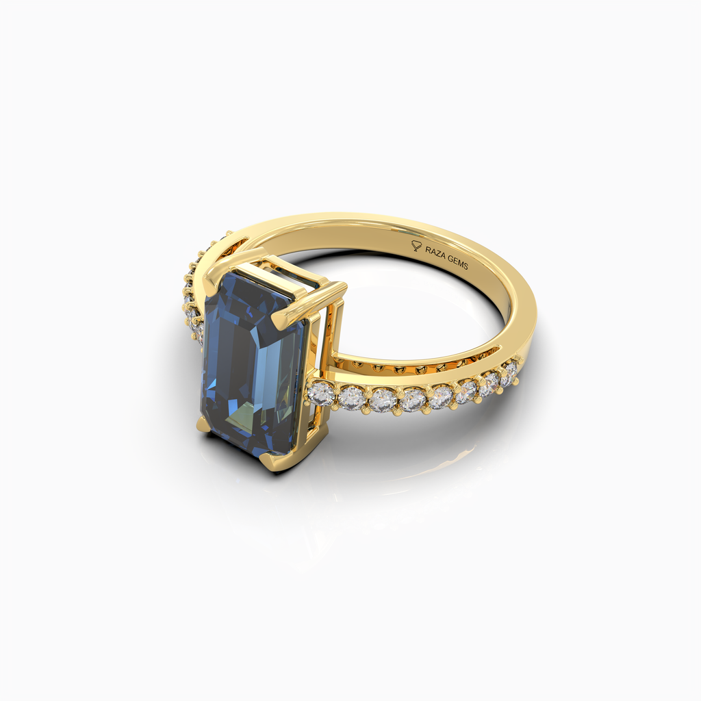 Christi - Ocean Blue Tourmaline Statement Solitaire Ring in 18K Gold with Sparkling Moissanite