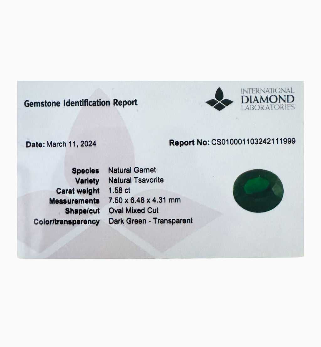Tsavorite Garnet Stone 1.58 Carats Oval Cut