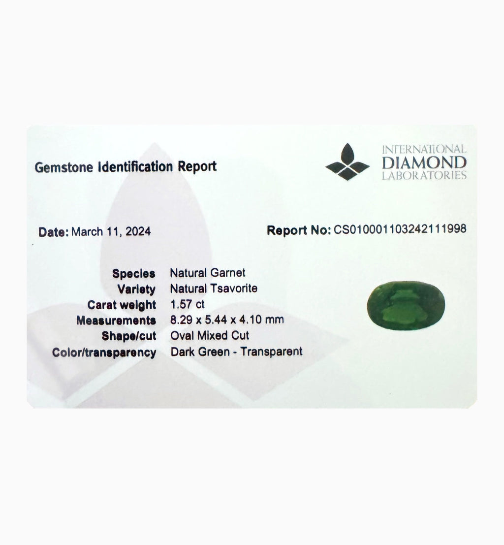 Tsavorite Stone 1.57 Carats Oval Cut ,8.29 x 5.44 x 4.10 mm-IDL Certified