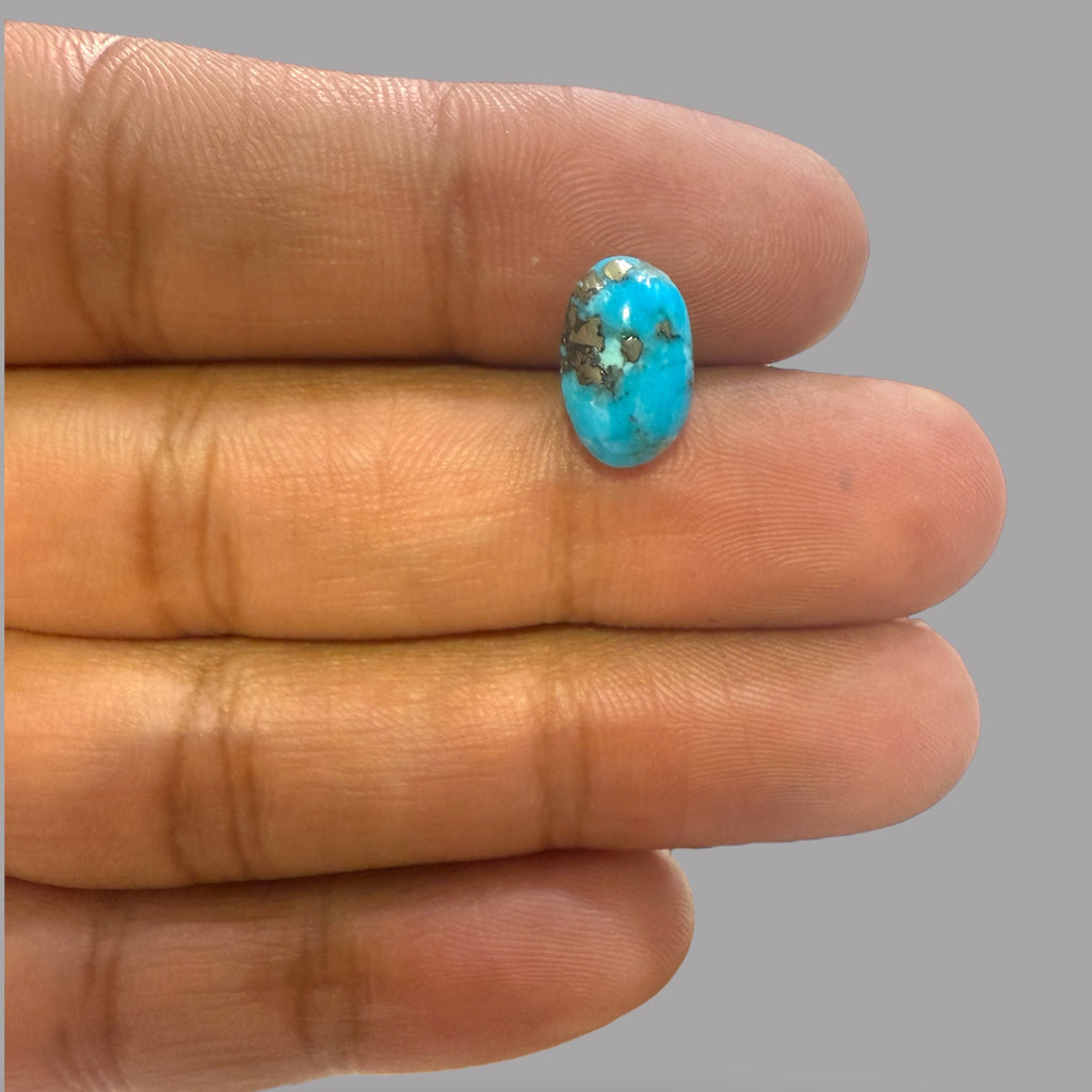 Turquoise Oval Cabochon 3.93 Carats with Pyrite Spots