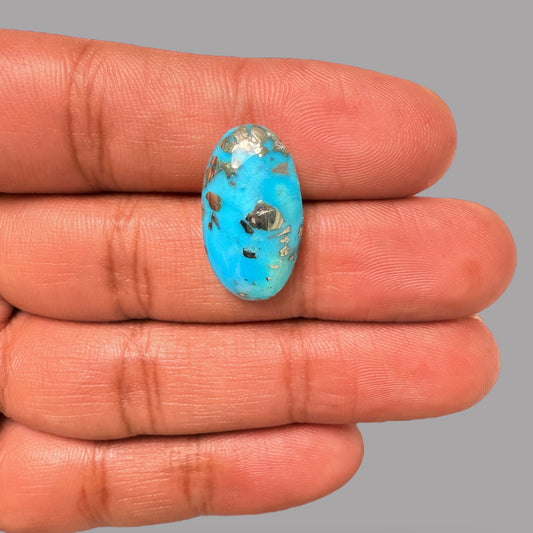 Turquoise Stone 10.12 Carats Oval Cabochon With Pyrite Matrix