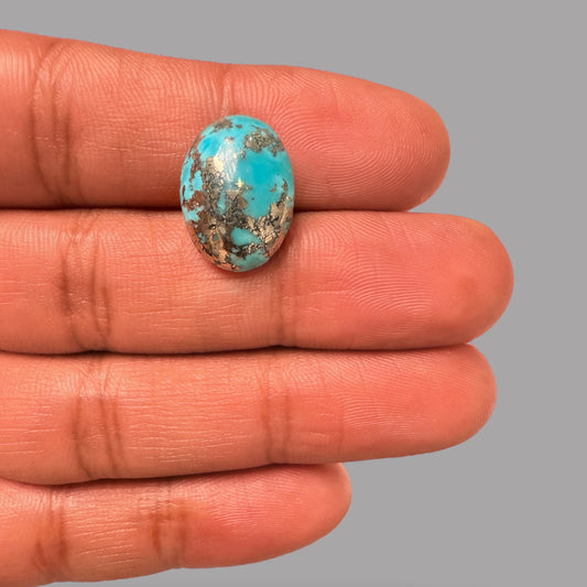 Turquoise Stone 10.53 Carats Oval Cabochon With Pyrite Matrix