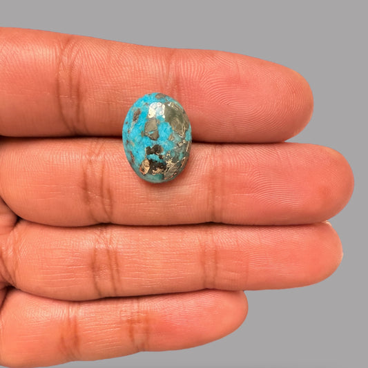 Turquoise Stone 11.62 Carats Oval Cabochon With Pyrite Matrix