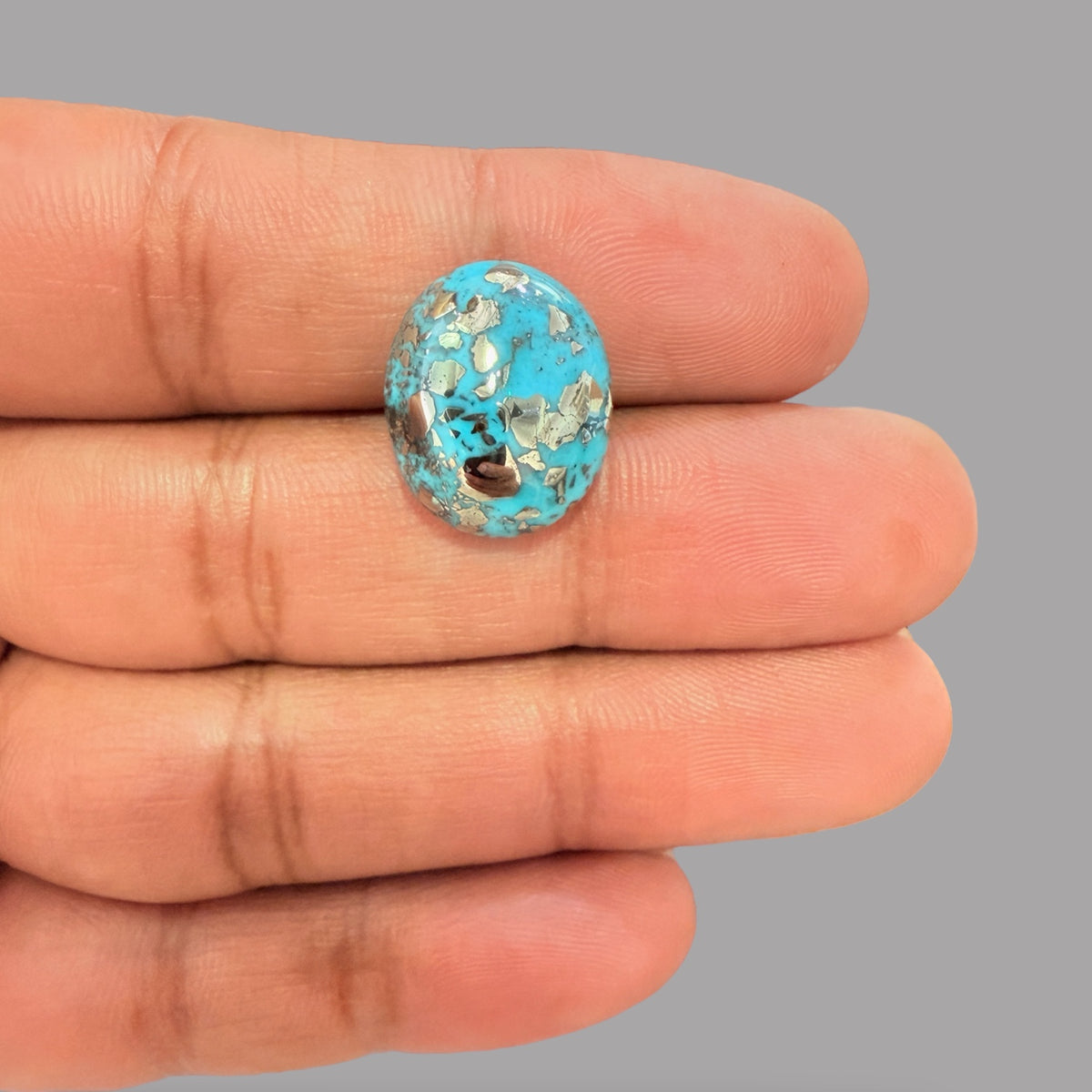 Turquoise Stone 13.57 Carats Oval Cabochon With Pyrite Matrix