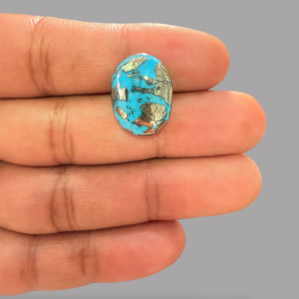 Turquoise Stone 17.45 Carats Oval Cabochon With Pyrite Matrix