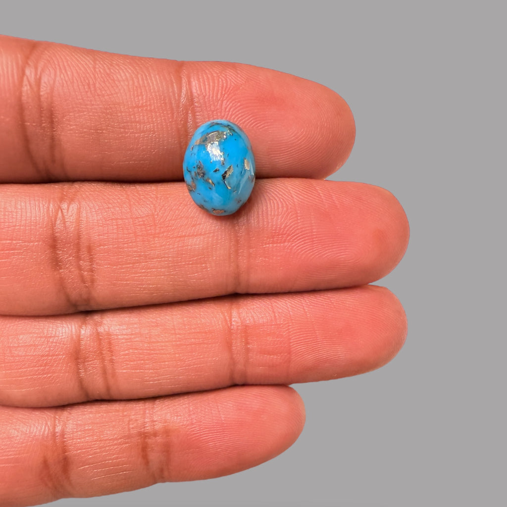 Turquoise Stone 6.54 Carats Oval Cabochon With Pyrite Matrix