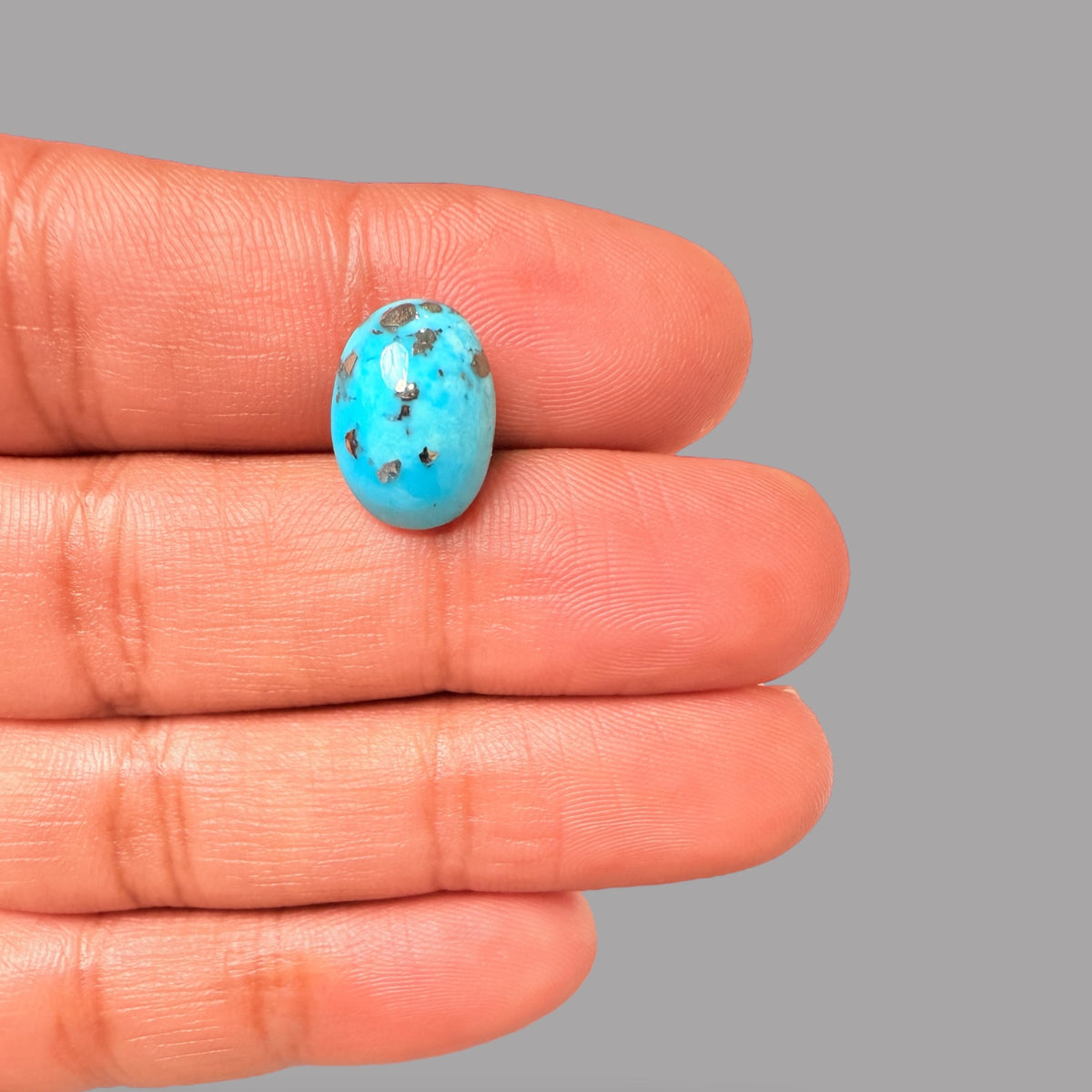 Turquoise Stone 6.49 Carats Oval Cabochon With Pyrite Matrix