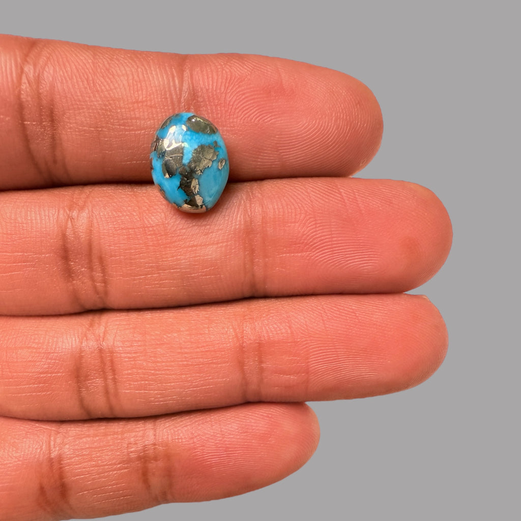 Turquoise Stone 6.08 Carats Oval Cabochon With Pyrite Matrix