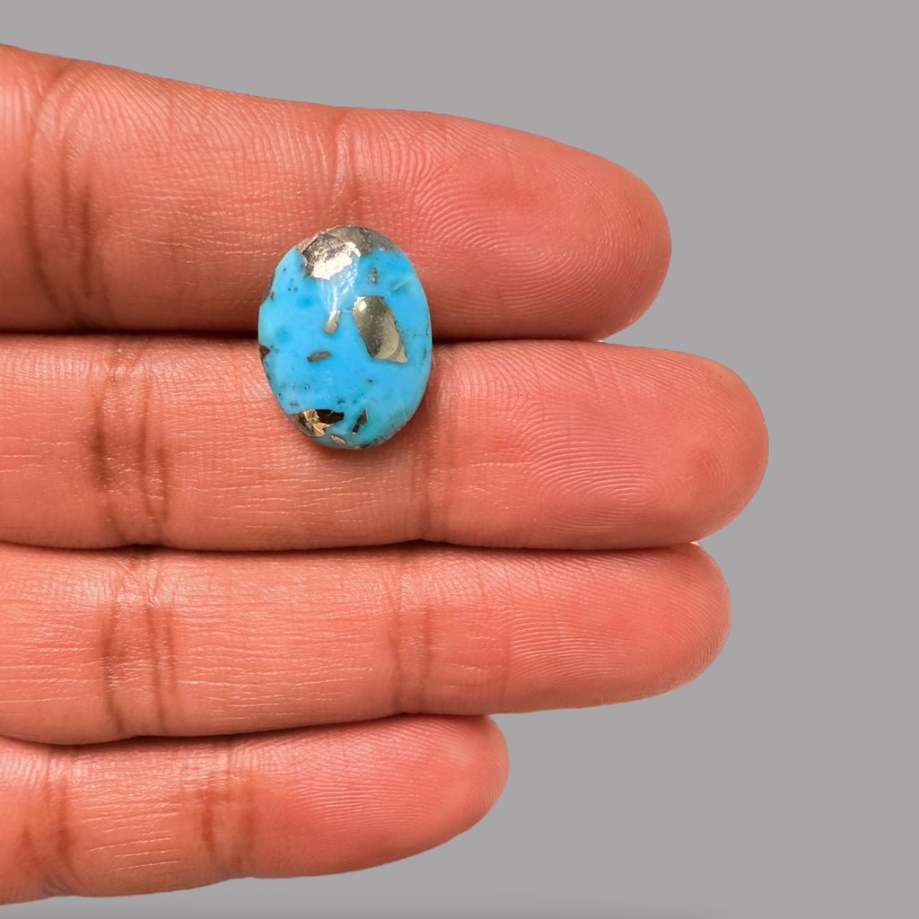 Turquoise Stone 7.60 Carats Oval Cabochon With Pyrite Matrix