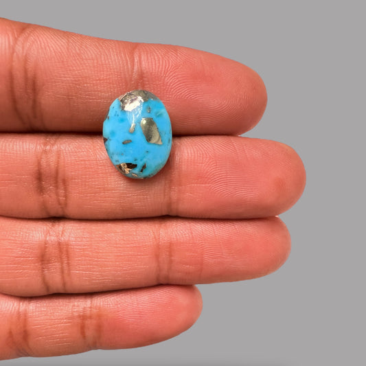 Turquoise Stone 7.60 Carats Oval Cabochon With Pyrite Matrix