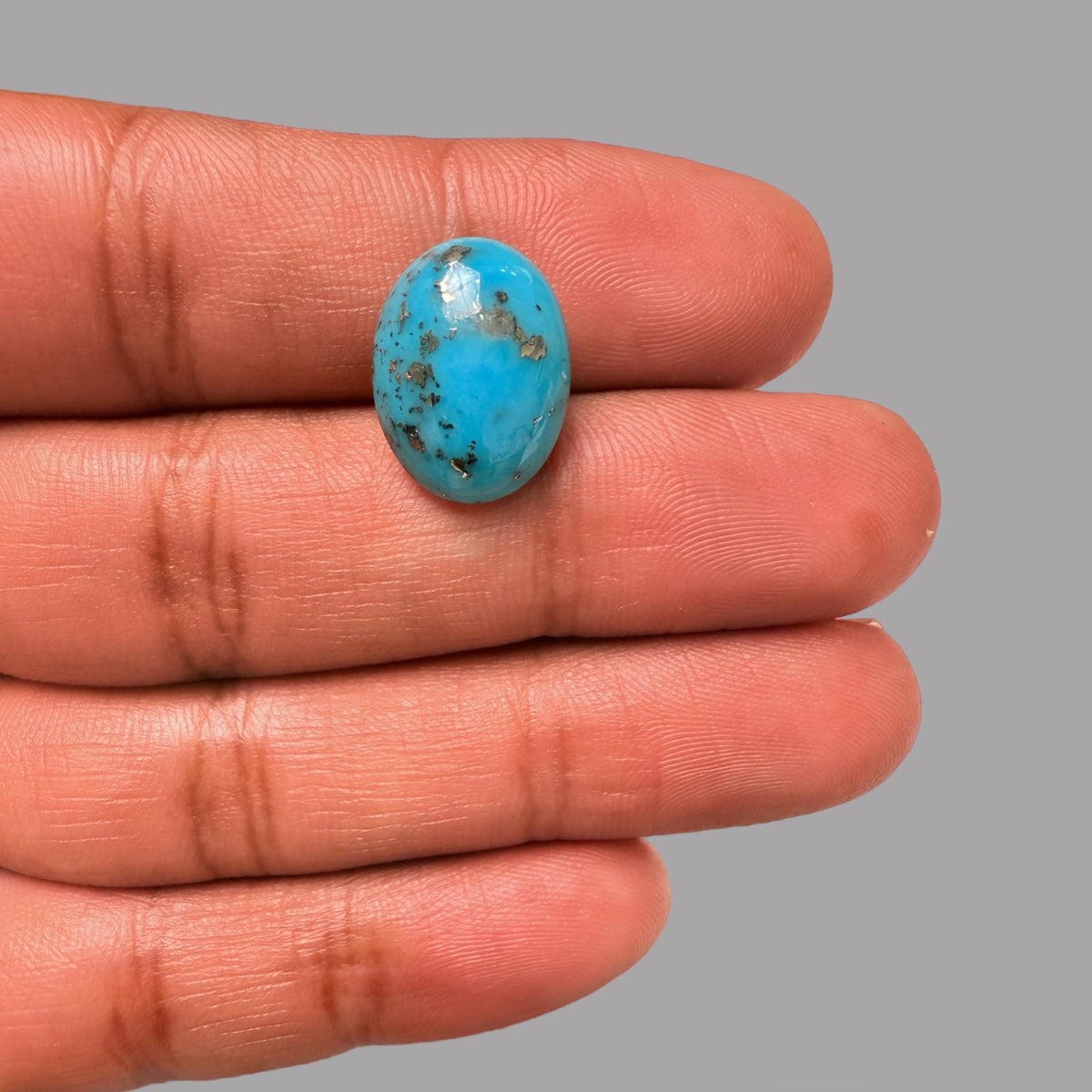 Turquoise Stone 8.93 Carats Oval Cabochon With Pyrite Matrix