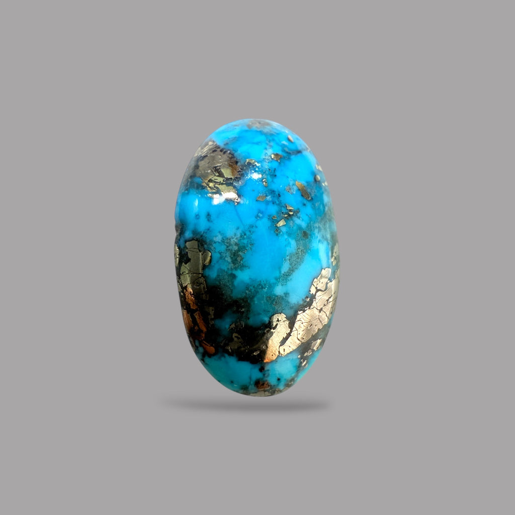 Turquoise Stone 9.18 Carats Oval Cabochon With Pyrite Matrix