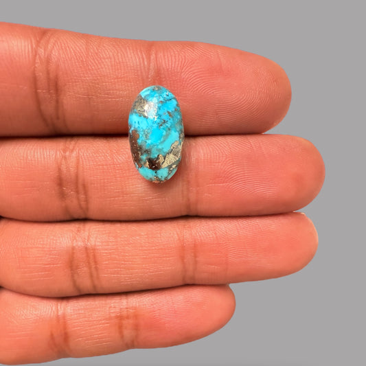 Turquoise Stone 9.18 Carats Oval Cabochon With Pyrite Matrix