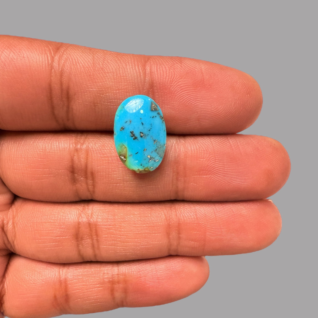 Turquoise Stone 9.37 Carats Oval Cabochon With Pyrite Matrix