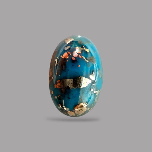 Turquoise Stone 9.78 Carats Oval Cabochon With Pyrite Matrix
