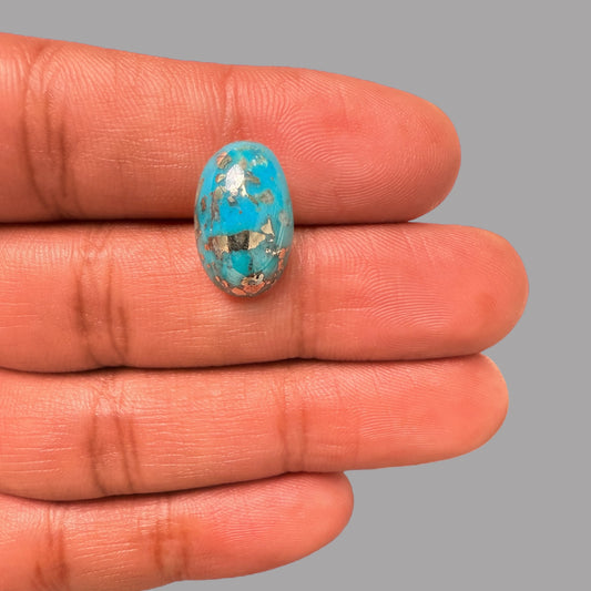 Turquoise Stone 9.78 Carats Oval Cabochon With Pyrite Matrix
