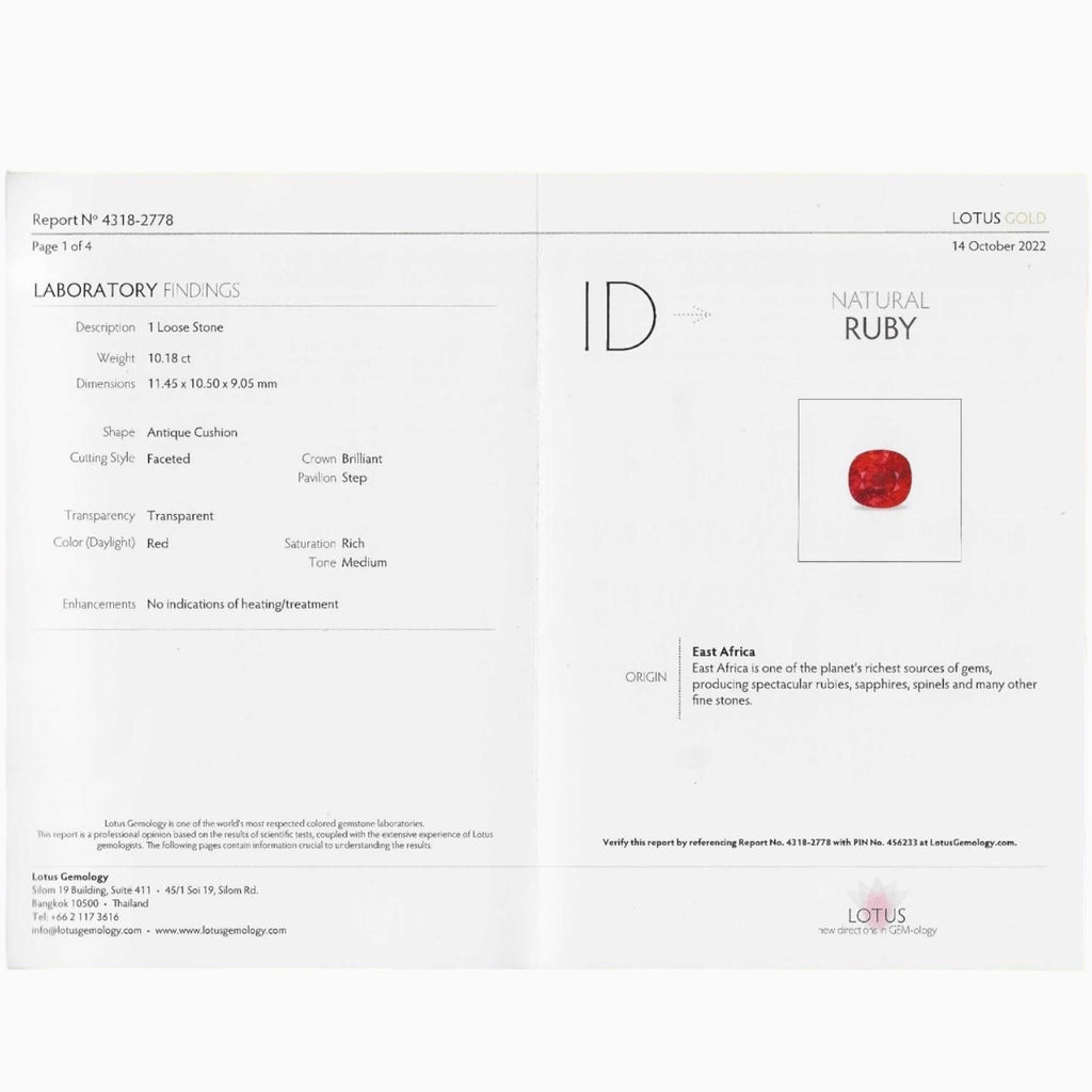 Unheated Natural Ruby 10.18 Carats from East Africa, Lotus Certified