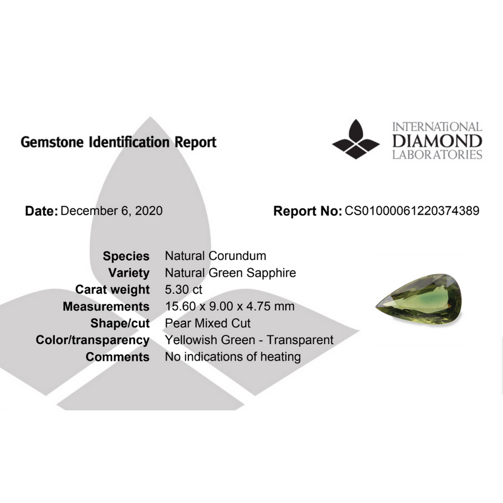 online Natural Green Sapphire Stone Pear 5.30 Carats