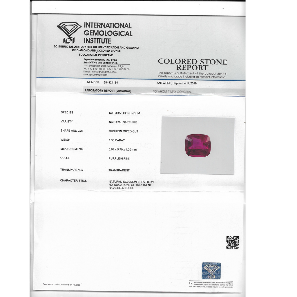 Pink Sapphire Natural Stone Cushion 1.53 Carats