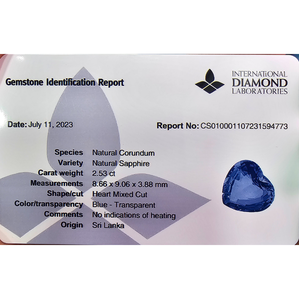 Natural Blue Sapphire Stone 2.53 Carats Heart Shape