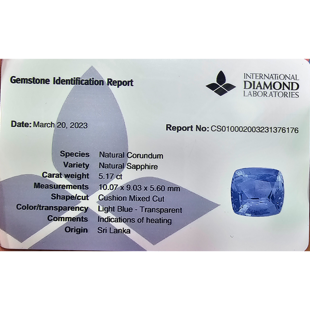 Natural Blue Sapphire Stone 5.17 Carats Cushion Cut