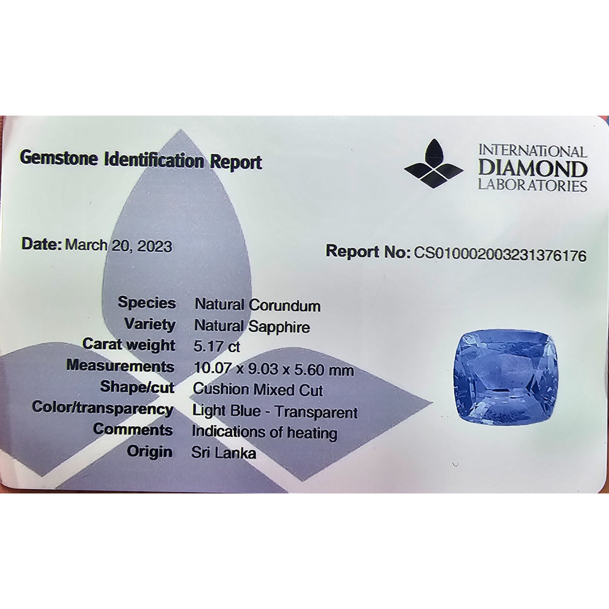 Natural Blue Sapphire Stone 5.17 Carats Cushion Cut