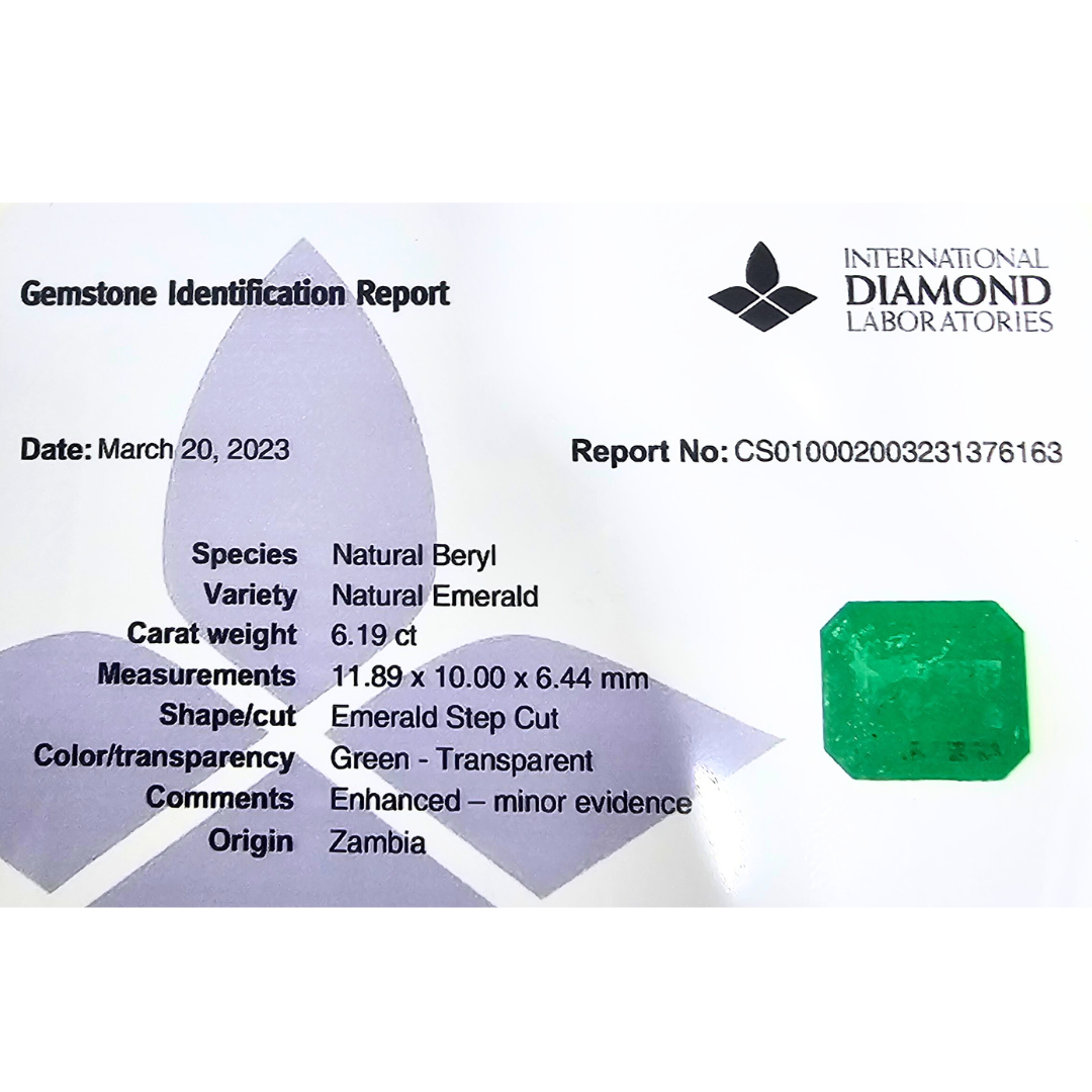 Natural Zambian Emerald Stone 6.19 Carats Emerald Cut 11.89 x 10.00 x 6.44 mm