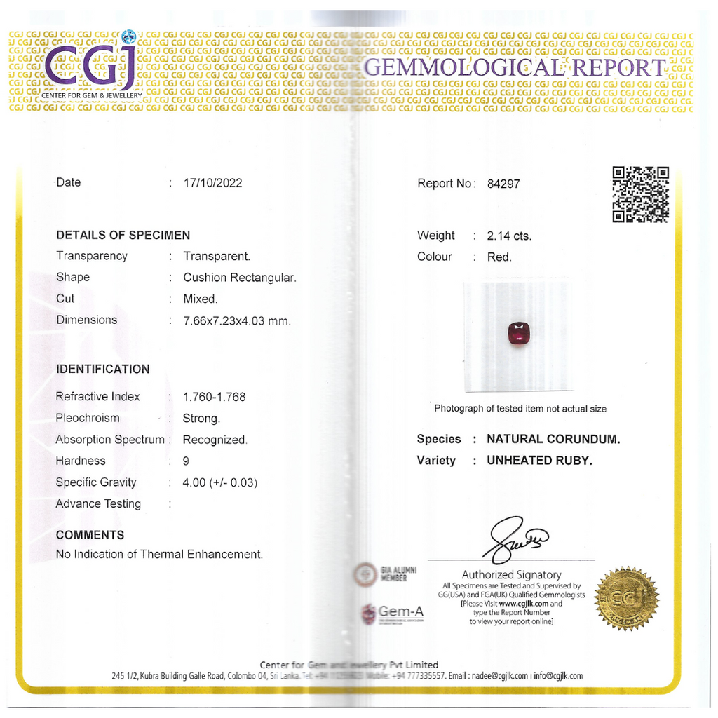 Natural Mozambique Ruby Manik Stone 2.14 Carats Cushion Shape