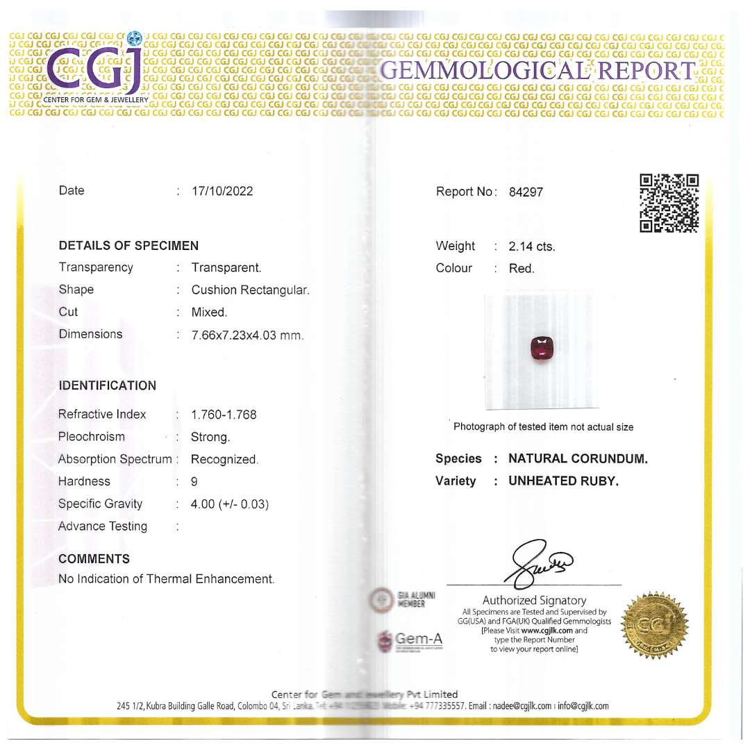 Natural Mozambique Ruby Manik Stone 2.14 Carats Cushion Shape