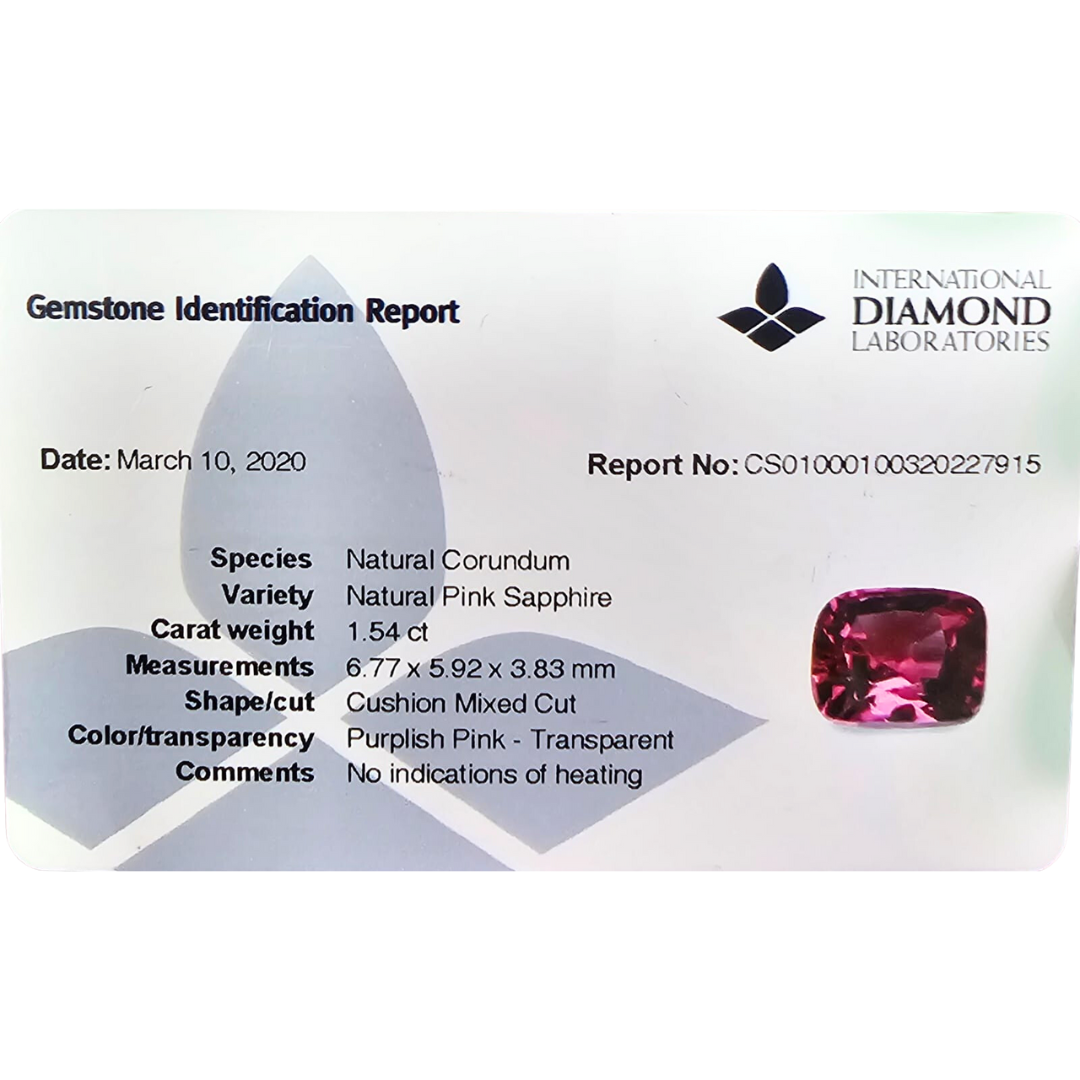 Pink Sapphire Natural Stone Cushion Cut 1.54 Carats 