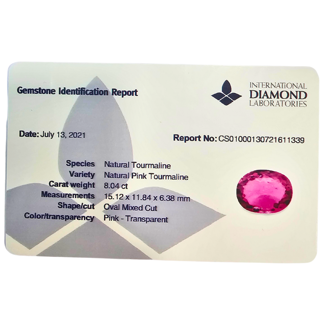 Natural Pink Tourmaline Stone 8.04 Carats Oval Shape (15.12 x 11.84 x 6.38 mm)