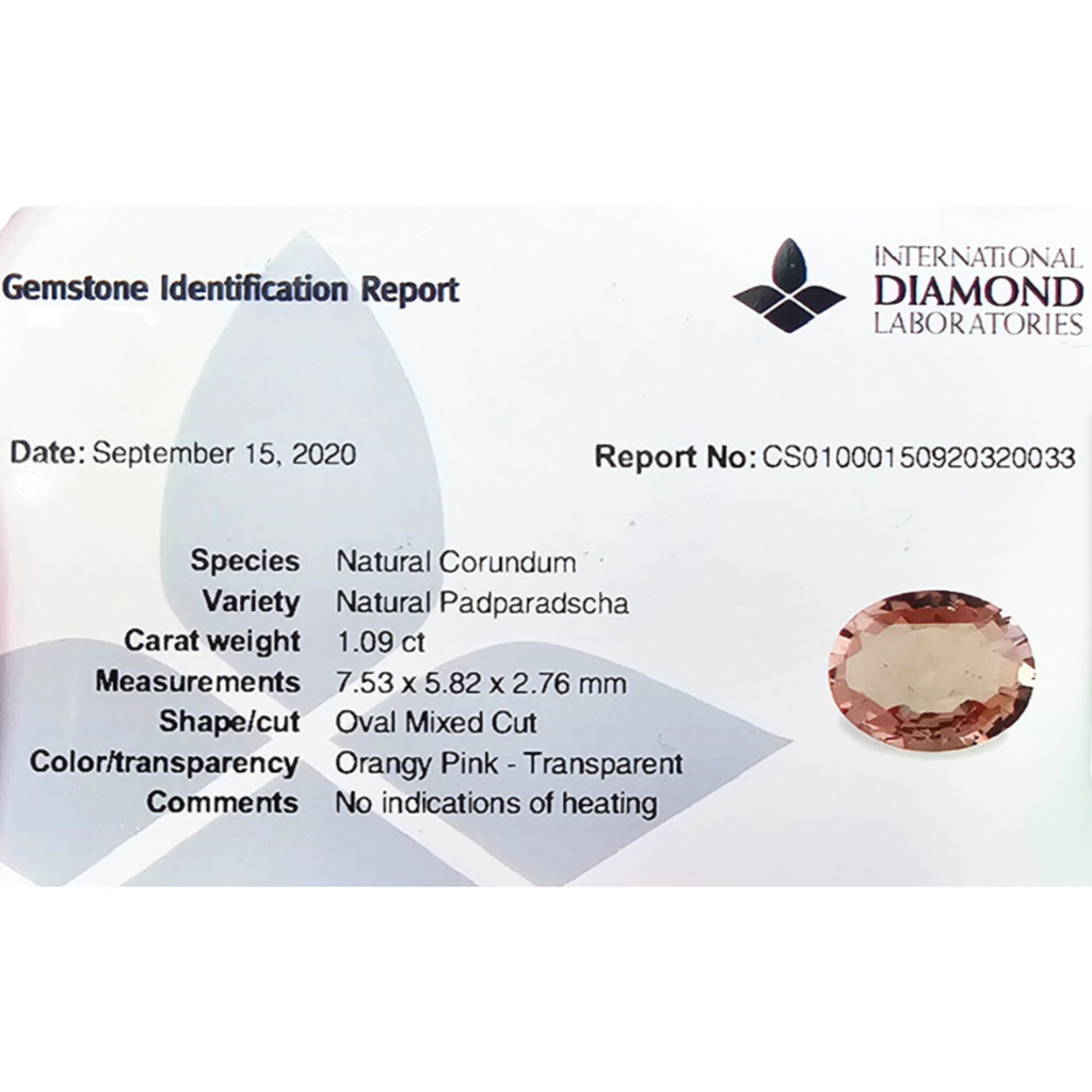 Padparadscha Sapphire Natural Stone Oval 1.09 Carats