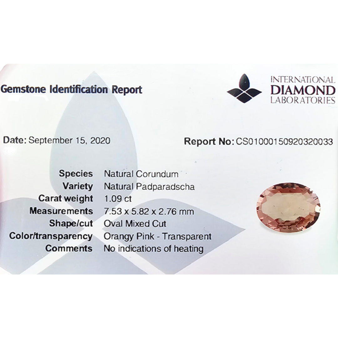 Padparadscha Sapphire Natural Stone Oval 1.09 Carats