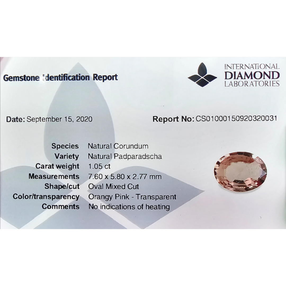 Padparadscha Sapphire Natural Stone Oval 1.05 Carats