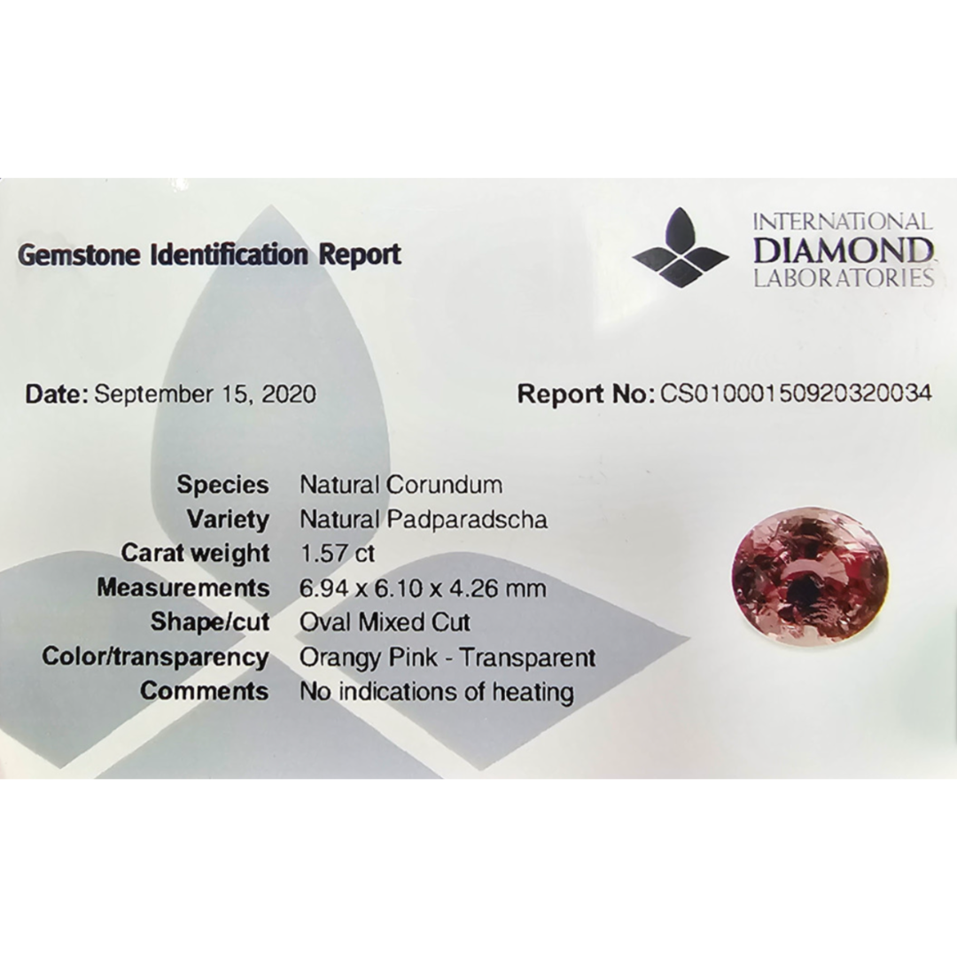 Padparadscha Sapphire Natural Stone Oval 1.57 Carats