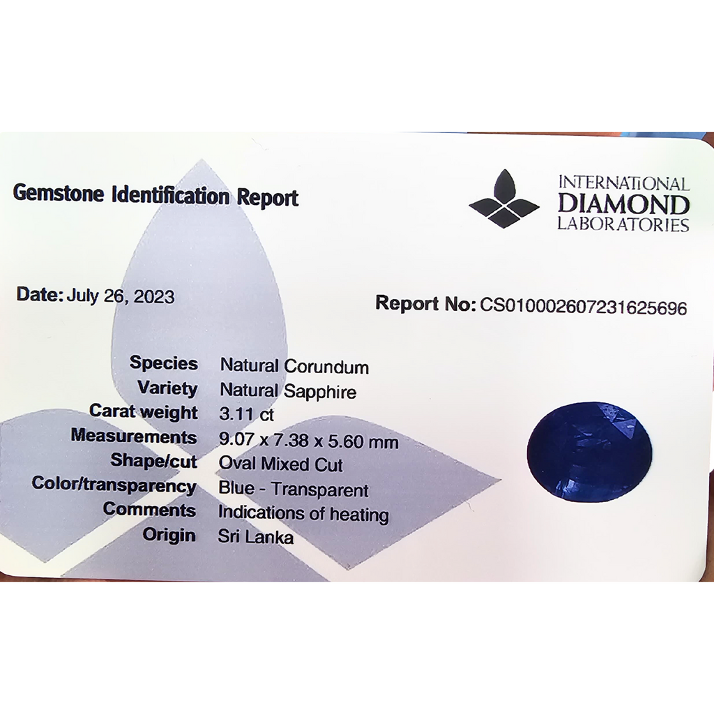 Natural Blue Sapphire Stone 3.11 Carats Oval Cut