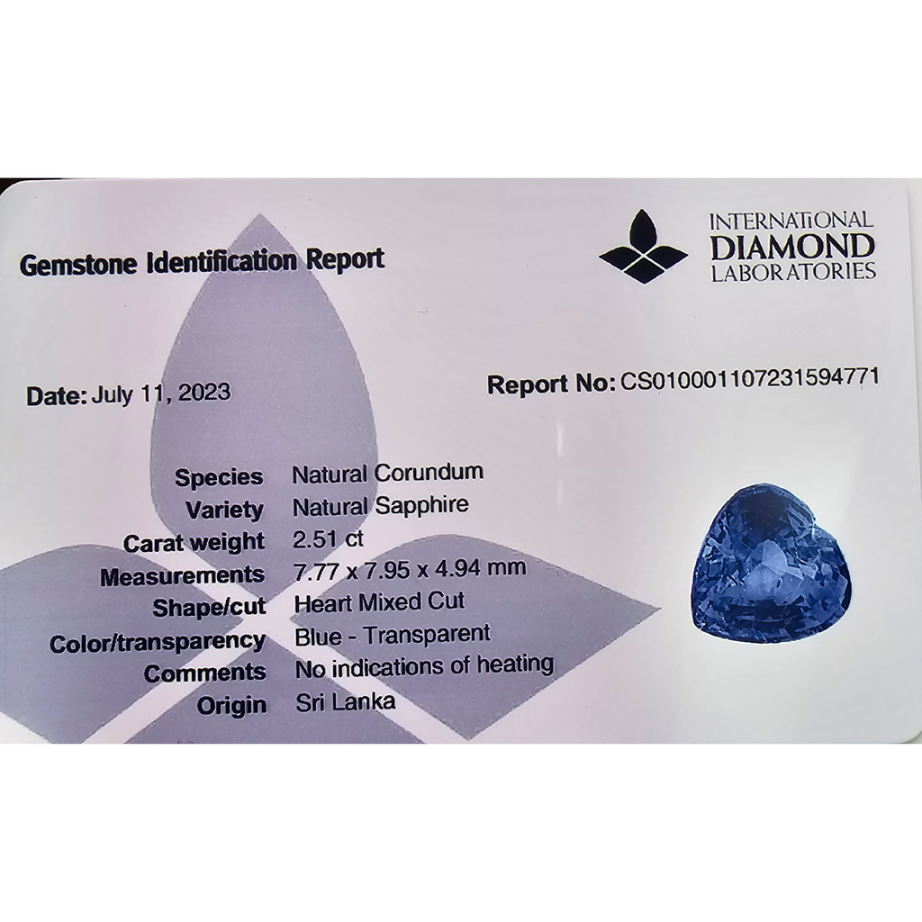 Natural Blue Sapphire Stone 2.51 Carats Heart Cut