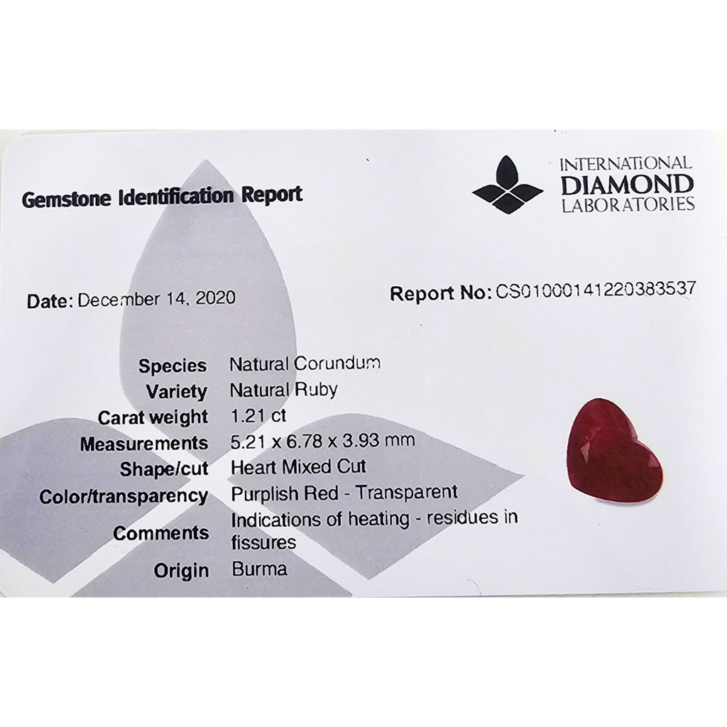 Natural Burmese Ruby Manik Stone 1.21 Carats Heart Shape 