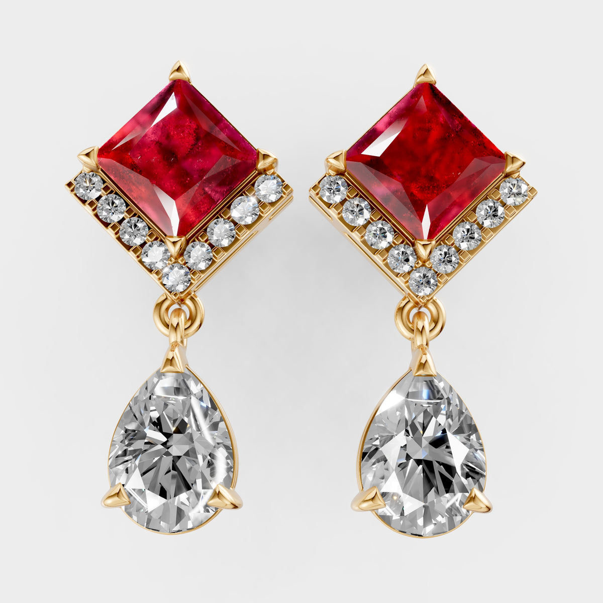 Garnet Earrings for Women – Square Shape with Moissanite in 18K Gold