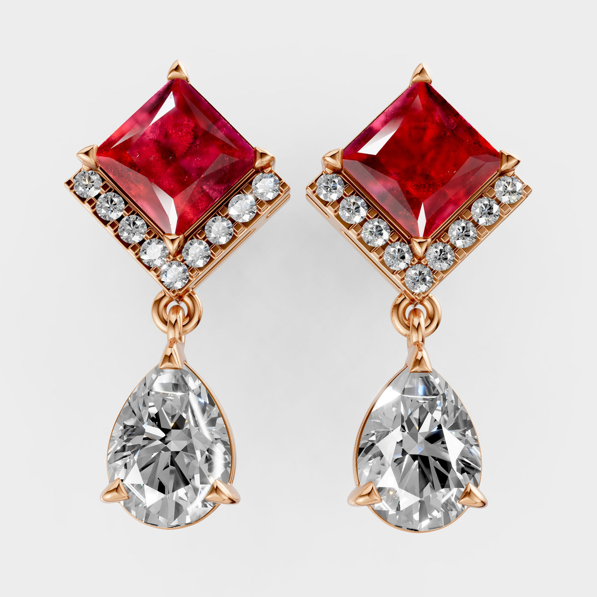 Garnet Earrings for Women – Square Shape with Moissanite in 18K Gold