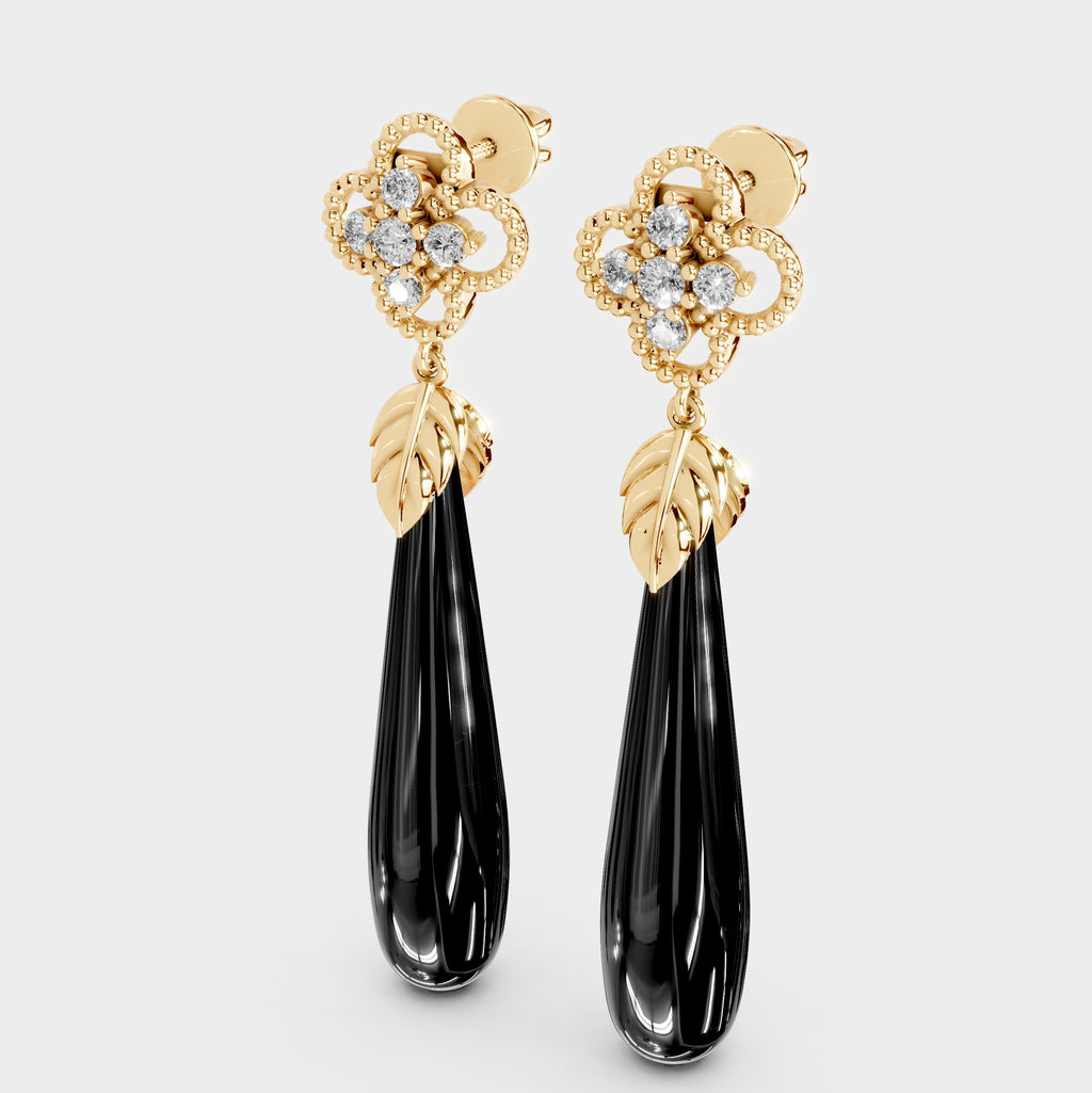 Black Onyx Earrings in 18K Gold – Rimsha Design (Sulemani Stone)