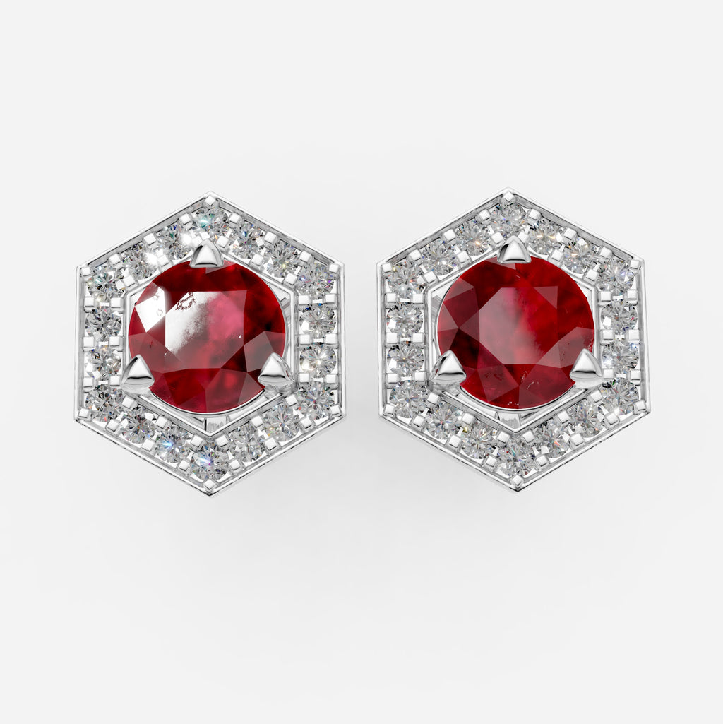 Ruby Earring in Gold with Masonite Diamonds - Zainab