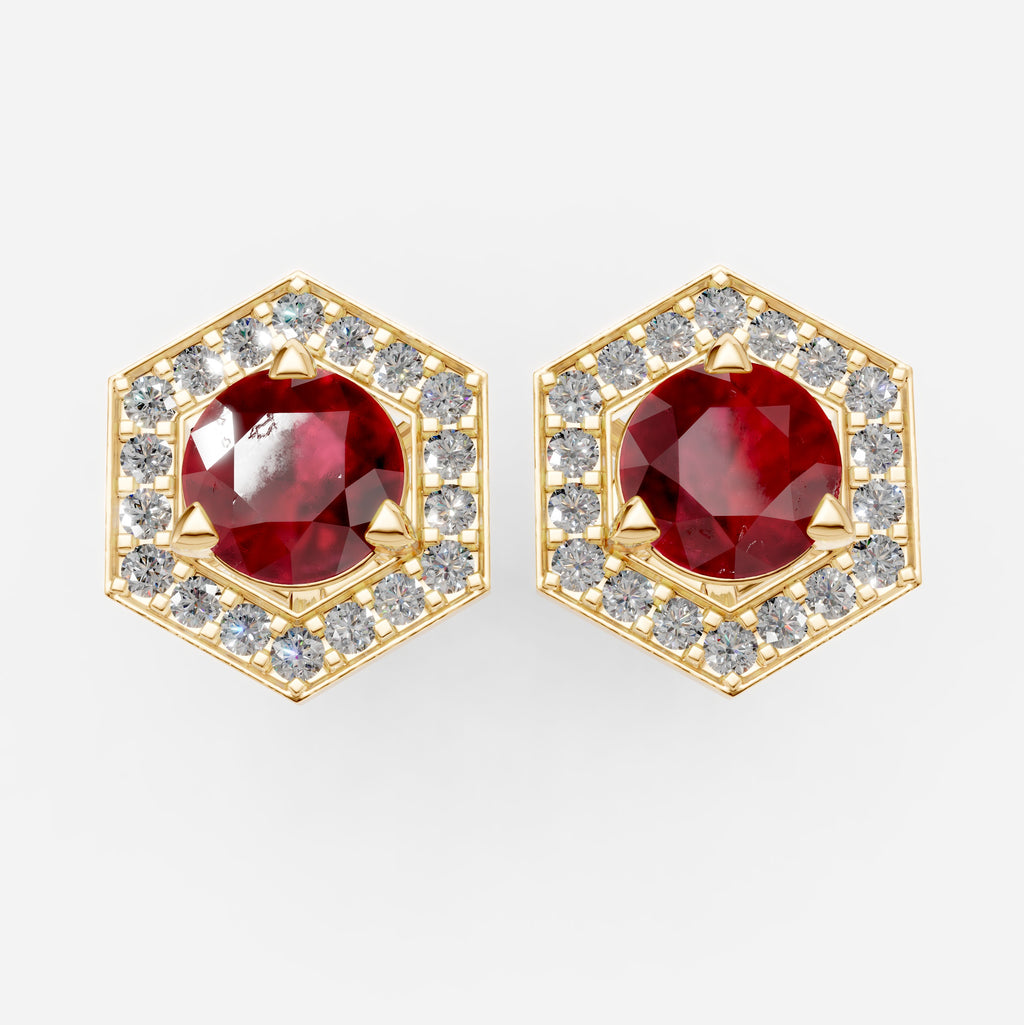 Ruby Earring in Gold with Masonite Diamonds - Zainab