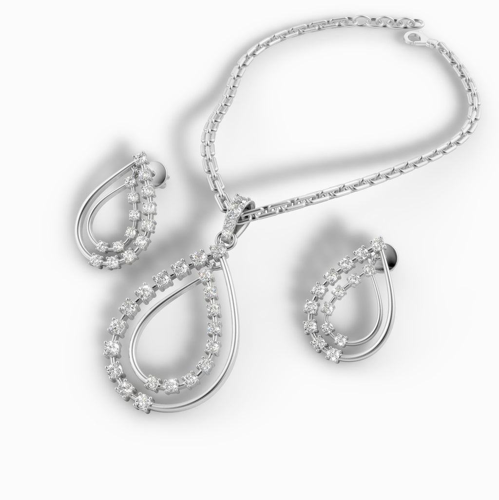 Diamond Pendant & Earrings Set – 18K Gold, 7.50g (Total Diamond Weight: 1.76 ct)