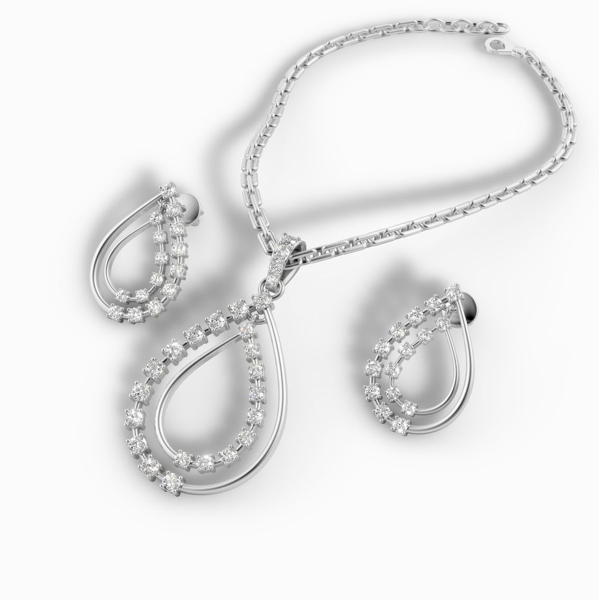 Diamond Pendant & Earrings Set – 18K Gold, 7.50g (Total Diamond Weight: 1.76 ct)