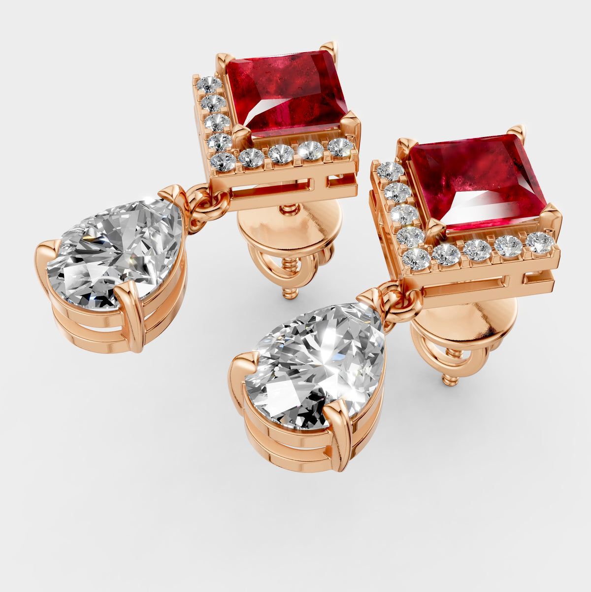 Garnet Earrings for Women – Square Shape with Moissanite in 18K Gold