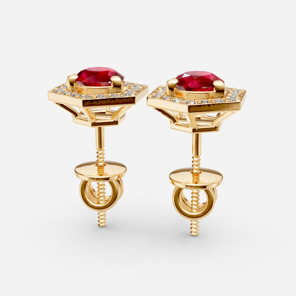 Ruby Earring in Gold with Masonite Diamonds - Zainab