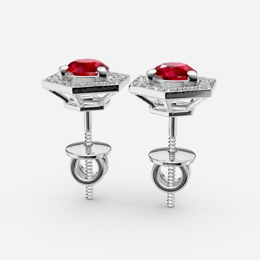Ruby Earring in Gold with Masonite Diamonds - Zainab