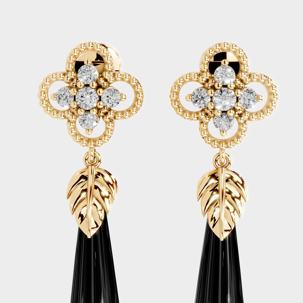 Black Onyx Earrings in 18K Gold – Rimsha Design (Sulemani Stone)