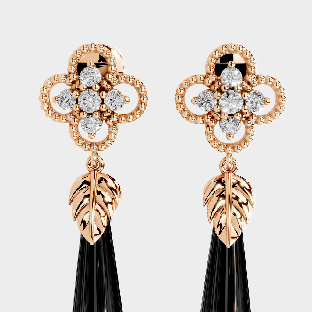 Black Onyx Earrings in 18K Gold – Rimsha Design (Sulemani Stone)